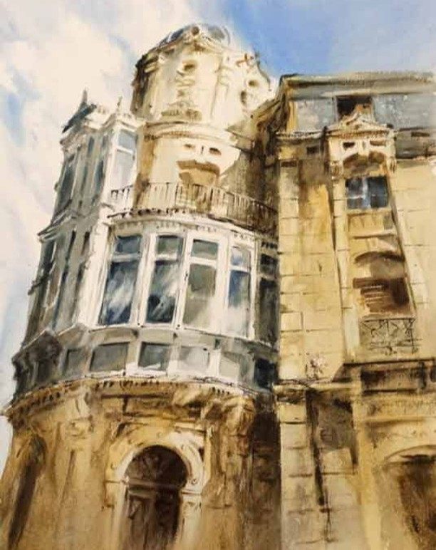 Pintura Casa Fournier — Acuarela sobre papel original de Jorge López Marrón en Artbox