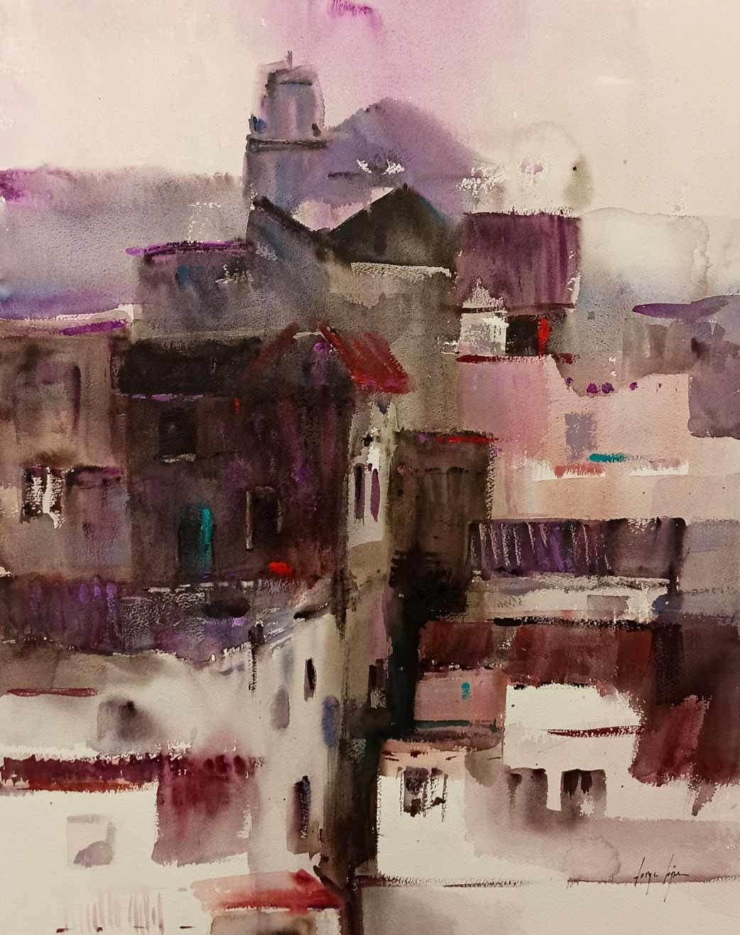 Pintura Echando la vista atrás — acuarela sobre papel original de Jorge López Marrón en Artbox