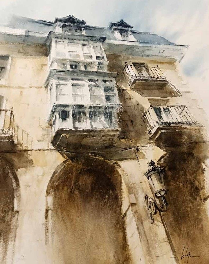 Pintura Los Arquillos de Olaguibel — Acuarela sobre papel original de Jorge López Marrón en Artbox