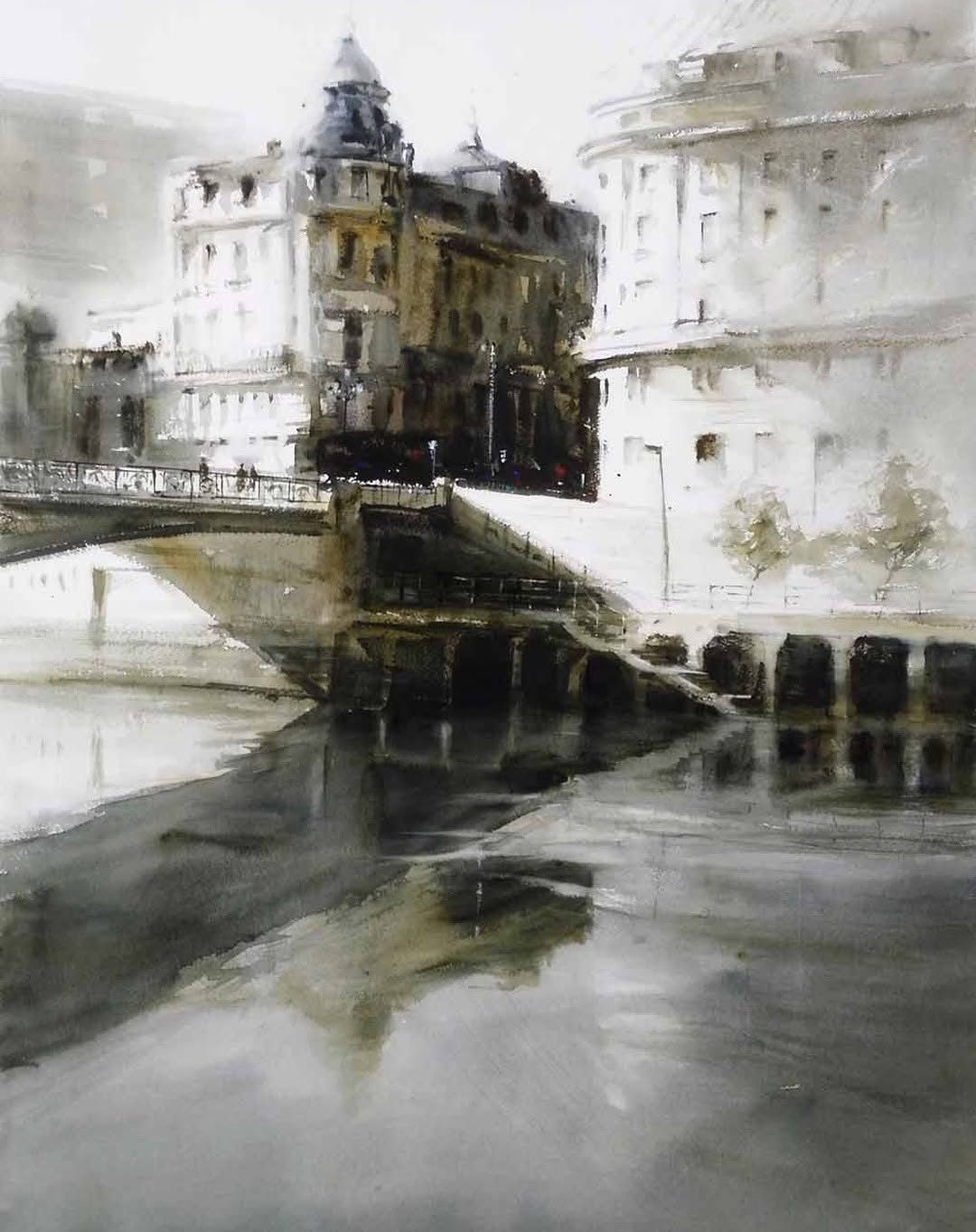 Pintura Lugares transitados — Acuarela sobre papel original de Jorge López Marrón en Artbox