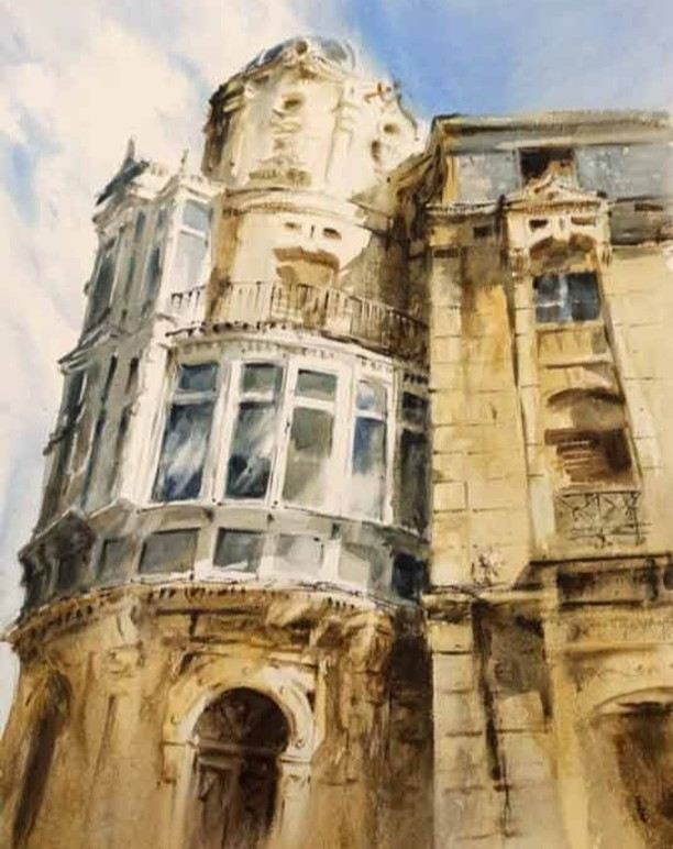 Pintura Casa Fournier — Acuarela sobre papel de Jorge López Marrón