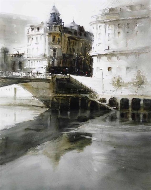 Pintura Lugares transitados — Acuarela sobre papel de Jorge López Marrón