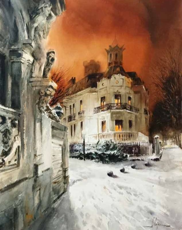 Pintura Paseo de la senda — Acuarela sobre papel de Jorge López Marrón