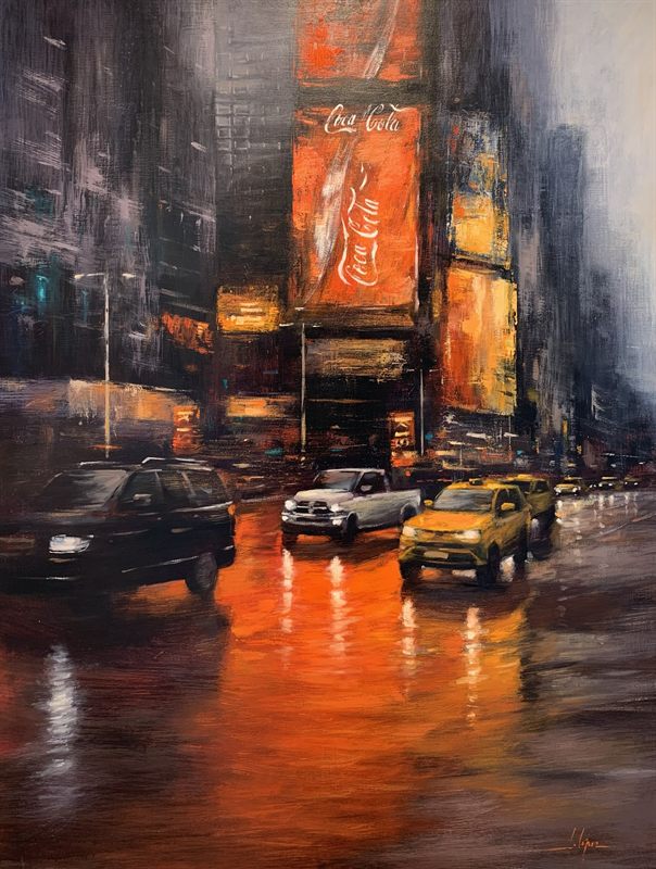 Times Square, rojo — óleo de Jorge López